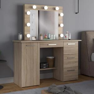 SEM515 - Set Masa toaleta, 120 cm, moderna cosmetica machiaj oglinda, masuta vanity, oglinda cu 9 LED, cu sau fara scaun - Sonoma