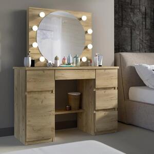 SEM520 - Set Masa toaleta, 120 cm, moderna cosmetica machiaj oglinda, masuta vanity, oglinda cu 8 LED, cu sau fara scaun - culoarea Stejar