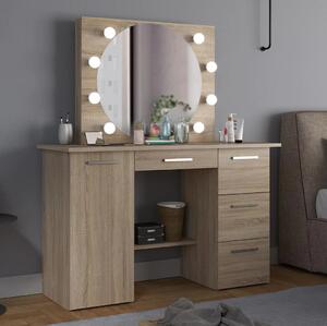 SEM513 - Set Masa toaleta, 120 cm, moderna cosmetica machiaj oglinda, masuta vanity, oglinda cu 8 LED, cu sau fara scaun - Sonoma