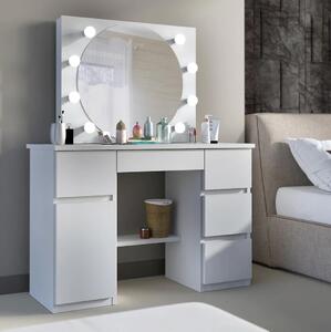 SEA545 - Set Masa toaleta, 120 cm, moderna cosmetica machiaj oglinda, masuta vanity, oglinda 8 LED, cu sau fara Priza, cu sau fara scaun - Alb