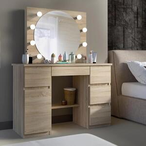 SEM519 - Set Masa toaleta, 120 cm, moderna cosmetica machiaj oglinda, masuta vanity, oglinda cu 8 LED, cu sau fara scaun - Sonoma