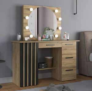 SEM518 - Set Masa toaleta, 120 cm, moderna cosmetica machiaj oglinda, masuta vanity, oglinda cu 8 LED, cu sau fara scaun - culoarea Stejar