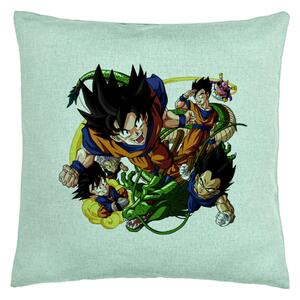 Perna Decorativa cu Dragonball characters, 40x40 cm, Verde Menta, Husa Detasabila, Burduf