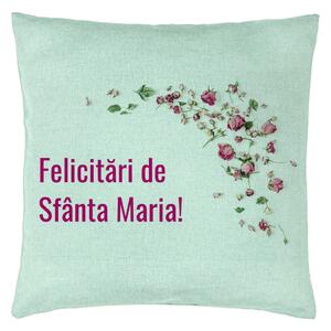 Perna Decorativa, Model Felicitari de Sfanta Maria, 40x40 cm, Verde Menta, Husa Detasabila, Burduf