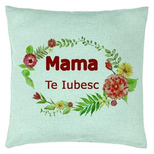 Perna Decorativa, Model Pentru Mama Te iubesc 2, 40x40 cm, Verde Menta, Husa Detasabila, Burduf
