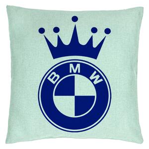 Perna Decorativa, Model Emblema BMW King, 40x40 cm, Verde Menta, Husa Detasabila, Burduf