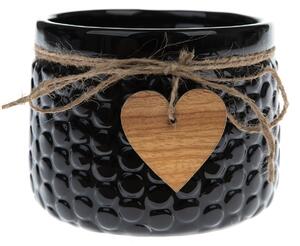 Mască de ghiveci Wood heart din ceamică negru, 8 x 11 cm