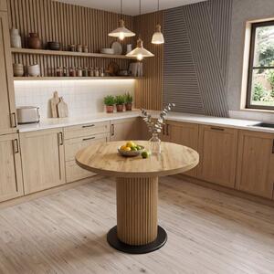 Masă fixă Rotundă Florys Nuc Deschis Picior Nuc cu Negru 90×75 cm