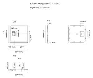 Oltens Bergytan cădiță de duș pătrată 80x80 cm negru 17100300