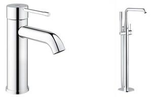 Set baterie cadă-duș Grohe Essence 23491001, element de fixare pe podea Grohe 45984001, 23590001