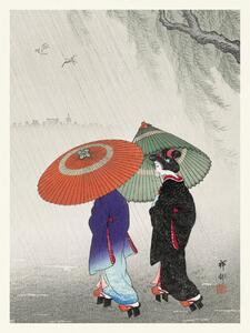 Artă imprimată Geisha in the Rain / Wearing Traditional Kimono (Japandi Vintage) - Ohara Koson, (30 x 40 cm)