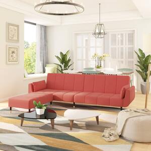 Canapea extensibilă cu 2 locuri/taburet/două perne, roz catifea