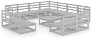 Set mobilier de grădină, 12 piese, gri, lemn masiv de pin