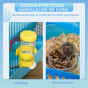 PawHut Pet Cusca pentru hamsteri pentru animale domestice 5 etaje cu roti tub sticla de apă farfurii scara casa din metal PP PS albastra