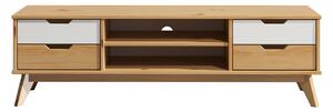 Comoda joasa Borneo Natur, 4 sertare, 2 rafturi, lemn de pin, 140 x 42 x 40 cm