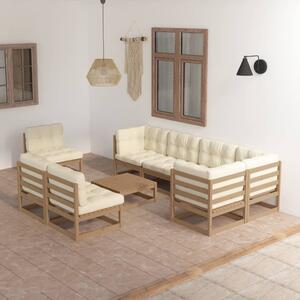 Set mobilier de grădină cu perne, 9 piese, lemn masiv pin