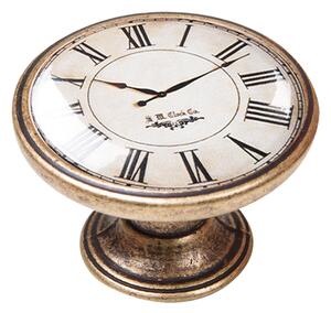 Buton pentru mobila, White Clock 550BR02, finisaj alama antichizata, D:37 mm