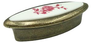 Buton pentru mobila cu insertie rasina floare rosie, finisaj bronz oxidat, 32 mm
