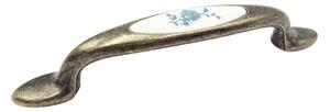 Maner pentru mobila cu insertie rasina floare albastra, finisaj bronz oxidat, 96 mm