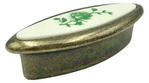 Buton pentru mobila cu insertie rasina floare verde, finisaj bronz oxidat, 32 mm