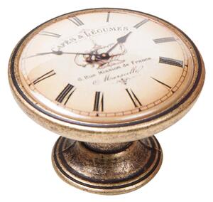 Buton pentru mobila, Clock Cafe 550BR06, finisaj alama antichizata, D:37 mm