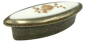 Buton pentru mobila cu insertie rasina floare maro, finisaj bronz oxidat, 32 mm