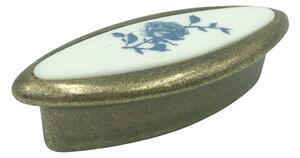 Buton pentru mobila cu insertie rasina floare albastra, finisaj bronz oxidat, 32 mm