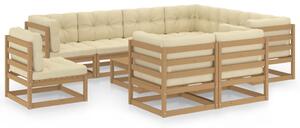 Set mobilier grădină perne, 10 piese, maro miere lemn masiv pin