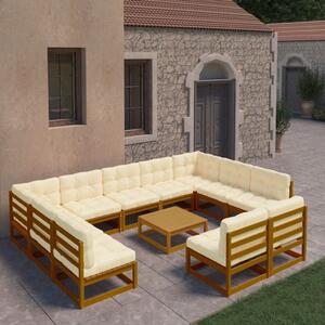 Set mobilier grădină cu perne, 12 piese, maro, lemn masiv pin
