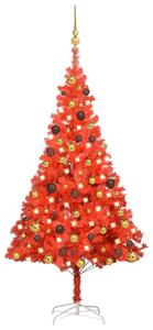 Brad Crăciun pre-iluminat cu set globuri, roșu, 150 cm, PVC