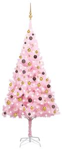 Brad Crăciun pre-iluminat cu set globuri, roz, 240 cm, PVC