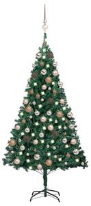 Brad Crăciun pre-iluminat cu set globuri, verde, 120 cm, PVC