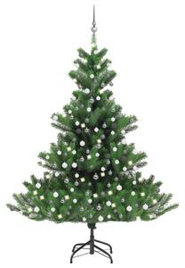Pom Crăciun artificial brad Nordmann LED&globuri verde, 210 cm