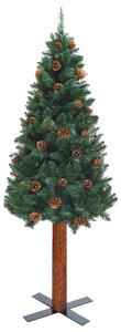 Brad de Crăciun pre-iluminat slim, lemn&conuri, verde, 180 cm