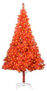 Brad de Crăciun artificial cu LED-uri&suport, roșu, 210 cm, PVC