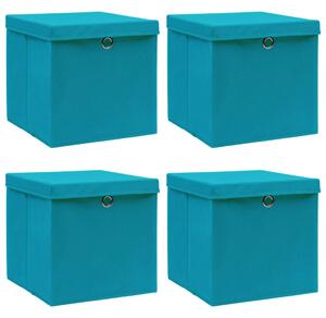 Cutii depozitare cu capace 4 buc. albastru, 32x32x32 cm, textil