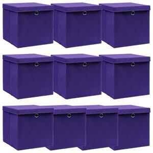 Cutii depozitare cu capace, 10 buc., violet, 32x32x32cm, textil