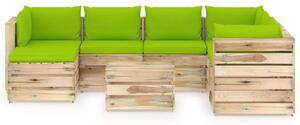Set mobilier de grădină cu perne, 8 piese, lemn verde tratat