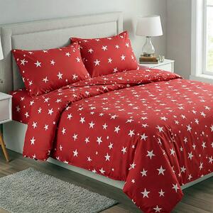Lenjerie de pat dublu bumbac Premium Ranforce rosie cu stele albe