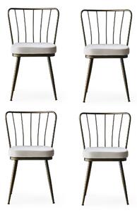 Set 4 scaune tapitate cu stofa si picioare metalice, Yildiz 984 Velvet Alb / Alama, l43xA42xH82 cm