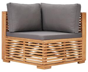 Canapea de colț de grădină cu perne gri, lemn masiv de tec