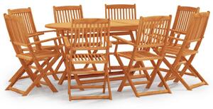 Set mobilier de exterior pliabil, 9 piese, lemn masiv eucalipt