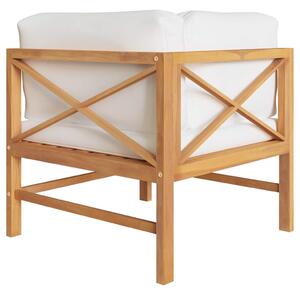 Canapea de colț cu perne crem, lemn masiv tec