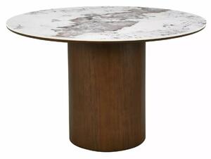 Masă rotundă Rondo cu blat din ceramică, alb lucios/nuc (120 cm)