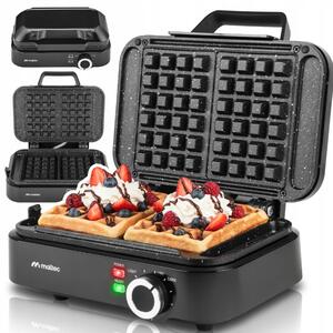 Aparat de vafe MalTec de 1200 W – 2 vafe mari, temperatură reglabilă, suprafață antiaderentă din marmură