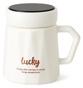 Cana din ceramica cu capac Pufo Inspire pentru cafea sau ceai, 350 ml, alb
