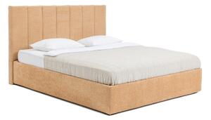 Pat matrimonial galben muștar tapițat cu spațiu de depozitare cu somieră 160x200 cm Thessa Bold Line – Bonami Selection