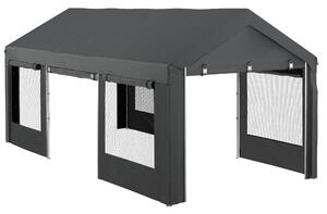 Outsunny Pavilion de Grădină cu Înălțime Reglabilă, 4 Uși și 4 Ferestre, 6x3 m, Gri Închis | Aosom Romania