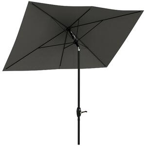 Outsunny Umbrelă de Soare Dreptunghiulară, Umbrelă pentru terasă cu înclinare și deschidere cu manivelă, 300x200x248 cm, Gri | Aosom Romania