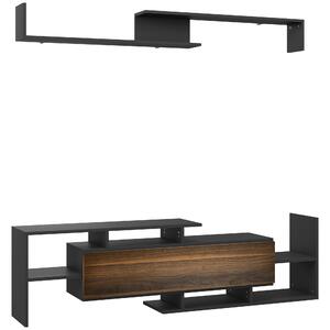 HOMCOM Mobilier TV cu Raft de Perete, Rafturi Deschise și Dulăpior din Lemn, 153,6x25x42 cm, Negru | Aosom Romania